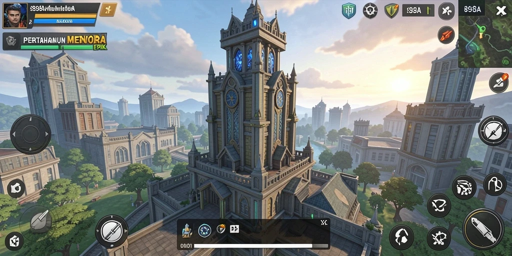 Screenshot gameplay Tower Defense 898A yang menunjukkan menara dan musuh.