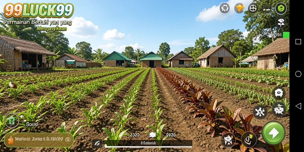 Tampilan gameplay <strong>99LUCK99</strong> saat bercocok tanam di ladang yang subur.