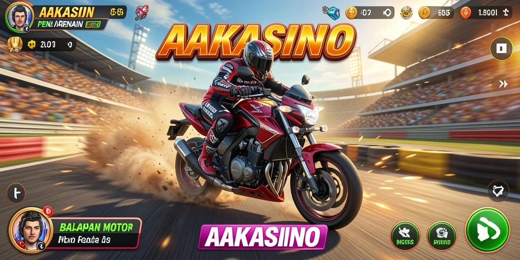 Tampilan gameplay mendebarkan dari AAKASINO yang penuh aksi balapan motor.
