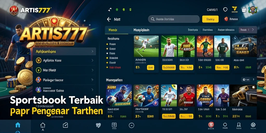Screenshot utama ARTIS777 menunjukkan antarmuka Sportsbook yang menarik.