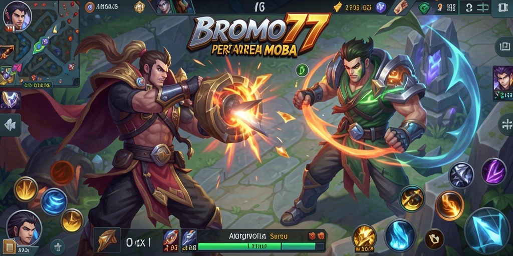 Tangkapan layar gameplay BROMO77 yang menampilkan pertempuran seru di arena.