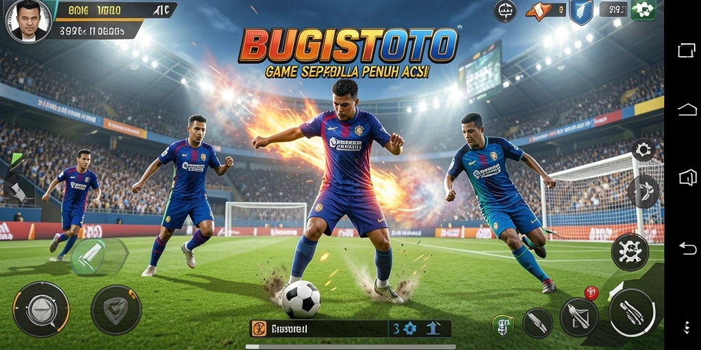 Tangkapan layar utama BUGISTOTO menampilkan aksi sepak bola yang mendebarkan.