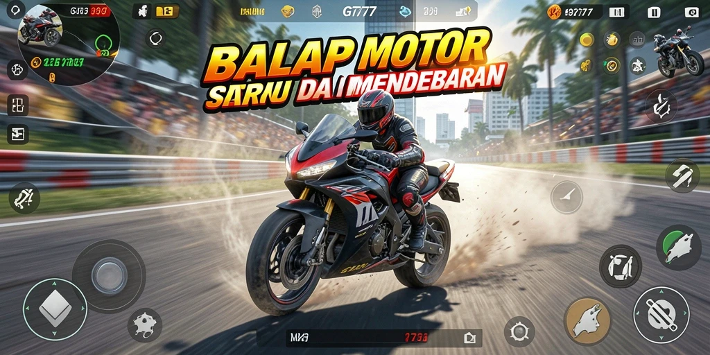 Gameplay mendebarkan GT777 dengan grafis memukau di lintasan balap.