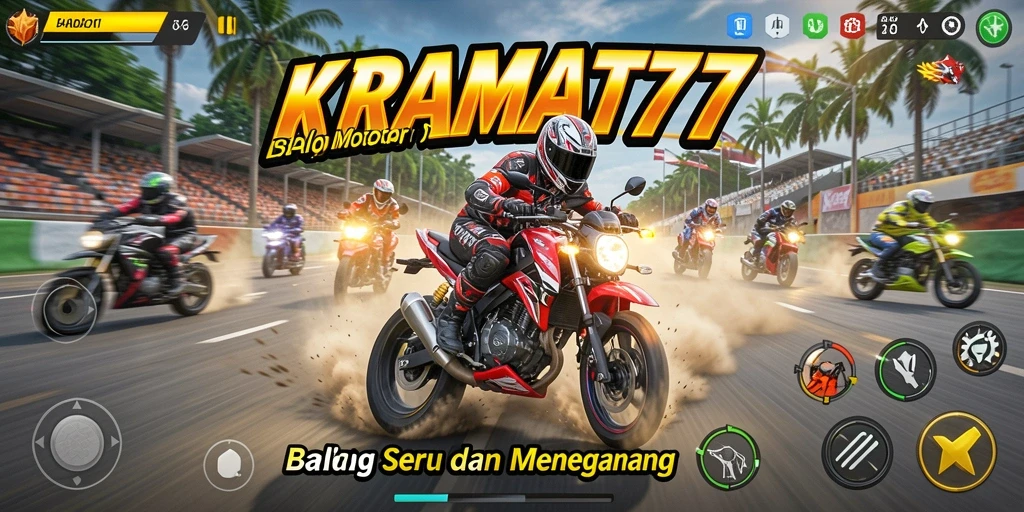 Tampilan gameplay KRAMAT77 yang memukau saat balapan motor.