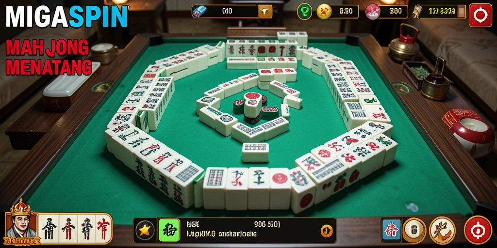 Screenshot gameplay <strong>MIGASPIN</strong> menampilkan papan Mahjong yang colorful.