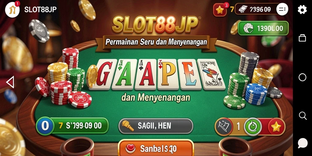 Tampilan gameplay seru dalam aplikasi SLOT88JP yang menghadirkan Gaple.