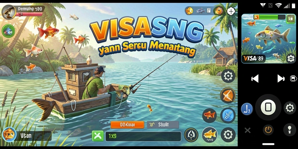 Screenshot gameplay <strong>VISA89</strong> dengan suasana memancing yang menarik dan beragam ikan.